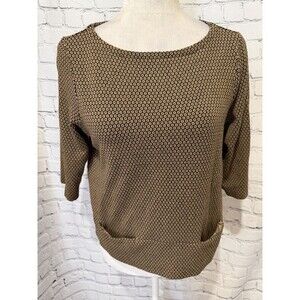 J. Jill Ponte Top Brown Black Pockets Stretch 3/4 Length Sleeve Small Petite